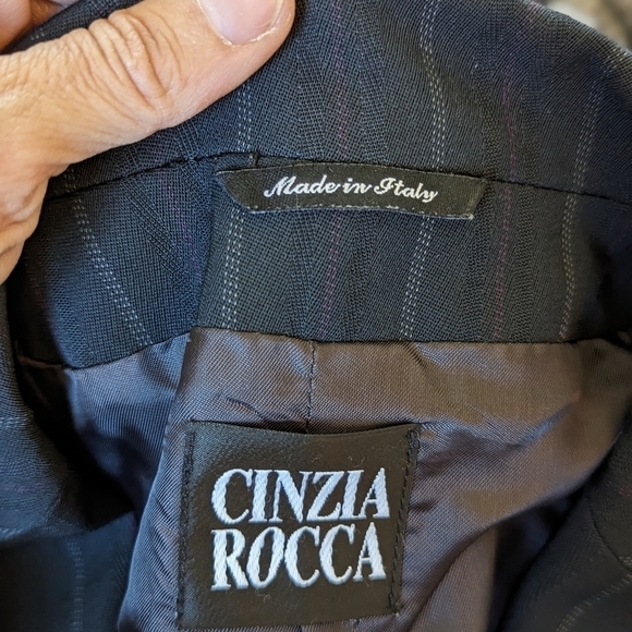 Cinzia Rocca Italian Wool Pinstripe Blazer Black Gray Women’s Size 12 - Picture 4 of 13